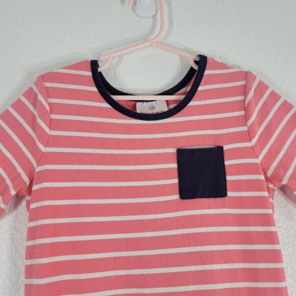 Hanna Andersson Kids Stripe Dress Sz 120 Size 6-7 US Pink Cotton Tiered Ruffle - Picture 2 of 9
